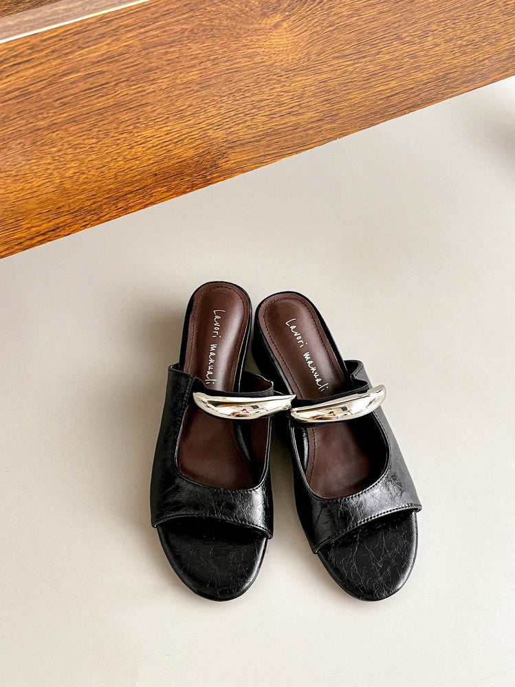 Karin Luna In Stock Spot Goods  Metal Buckle Round Toe Strap Slippers