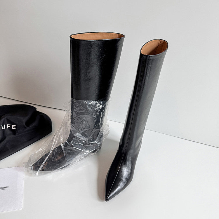 Karin Luna Minimalist Style High Tube Pointed Toe Hidden Heel Boots