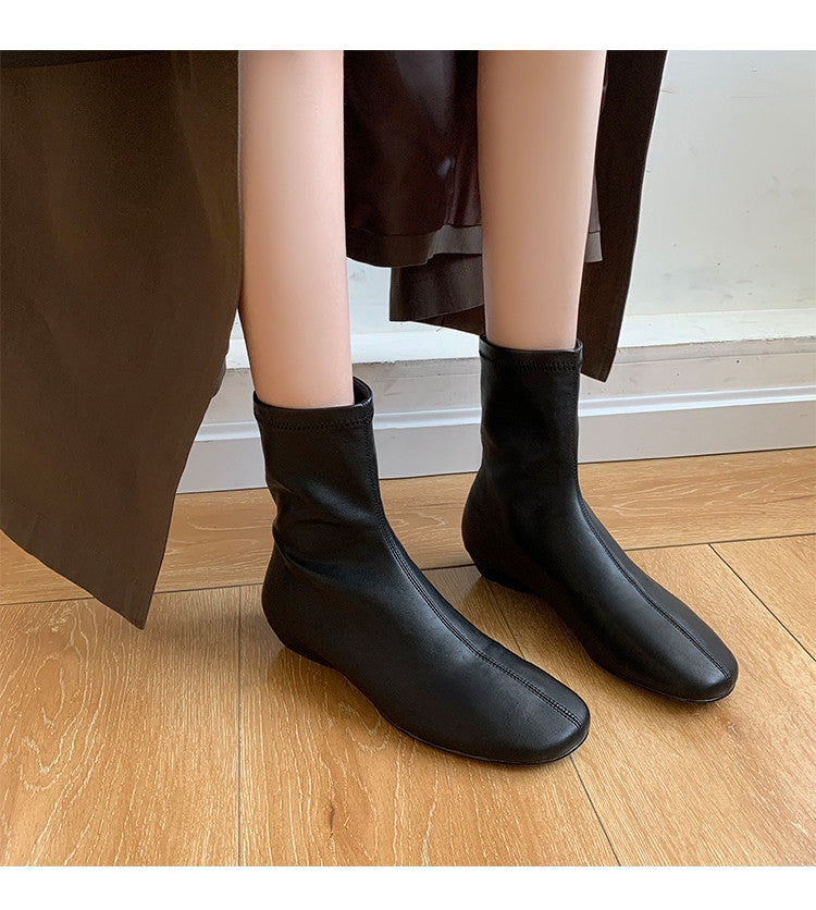 Karin Luna In Stock Spot Goods Round Toe Basic Stretch Slim Short Boots