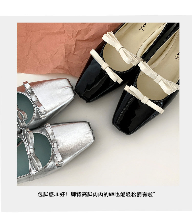 Karin Luna In Stock Spot Goods  Hot-Selling Element Bowknot Square-Toe Color-Block Height-Increasing Flats
