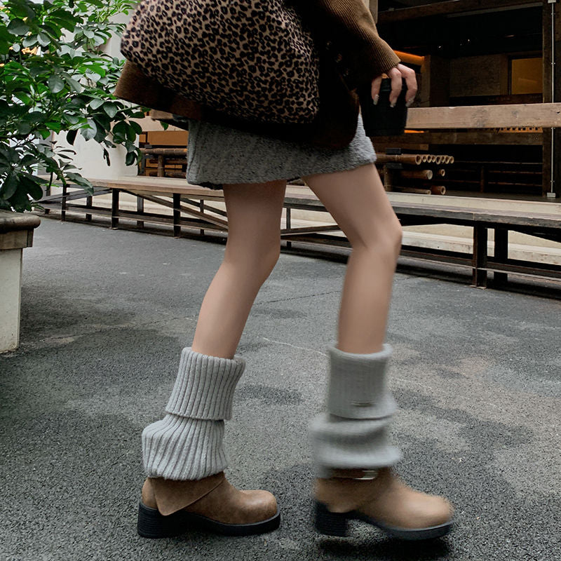 Karin Luna In Stock Spot Goods Versatile Basic Round Toe Belt Buckle Thick Sole Tube Boots