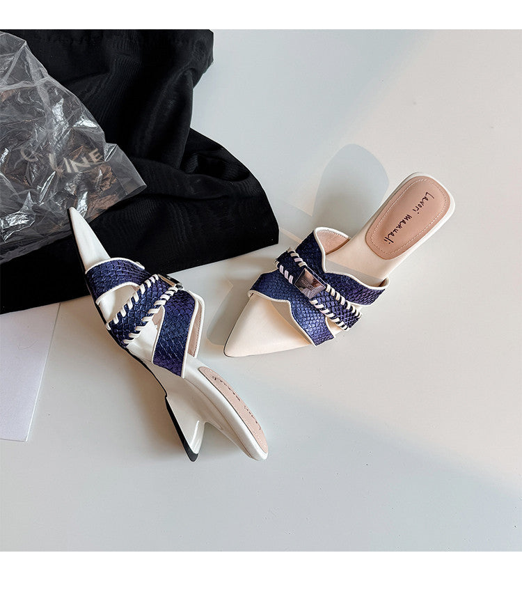 Karin Luna Fish Skin Series~Minimalist Pointed Toe Hot-Selling Unique Heel Slippers