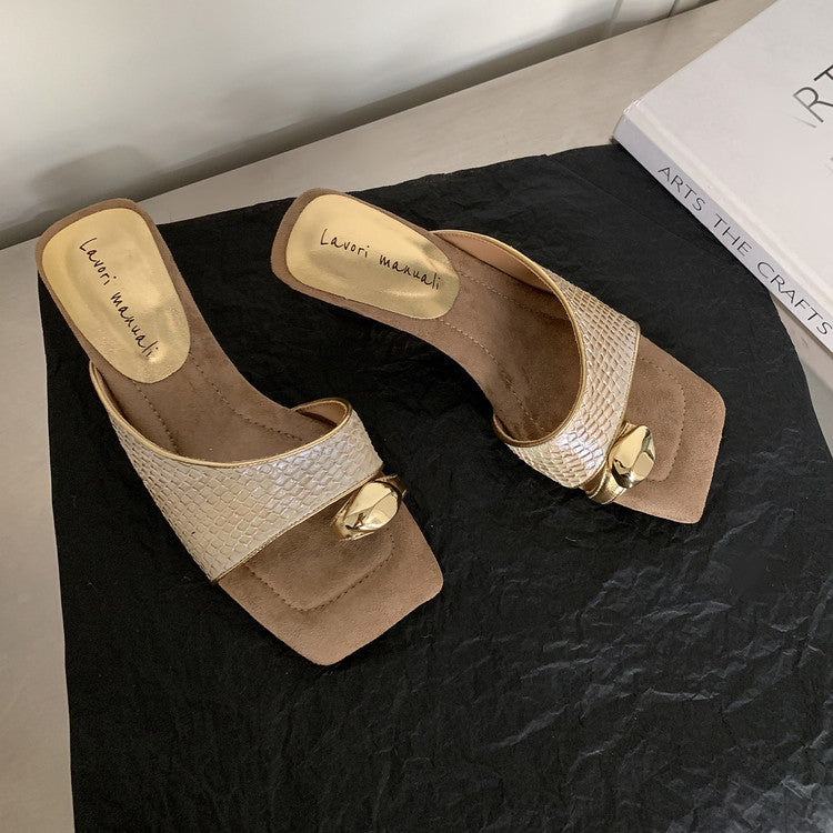 Karin Luna Fish Skin Series~Minimalist Square Toe Popular Irregular Heel Slippers