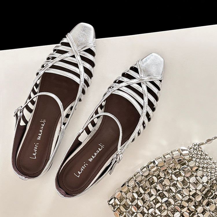 Karin Luna In Stock Spot Goods   French Retro Hollow Small Square Toe One-Strap Slippers