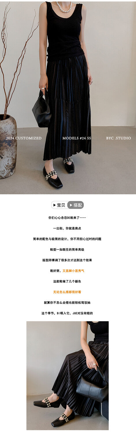 Karin Luna In Stock Spot Goods  Pig Nose Metal Strap Super Soft Granny Full Leather Mary Jane Shoes