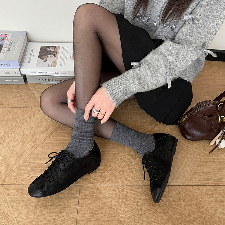 Karin Luna In Stock In Stock   Xiaohongshu Hot-Selling Lace-Up Round-Toe Deep Mouth Single Shoes