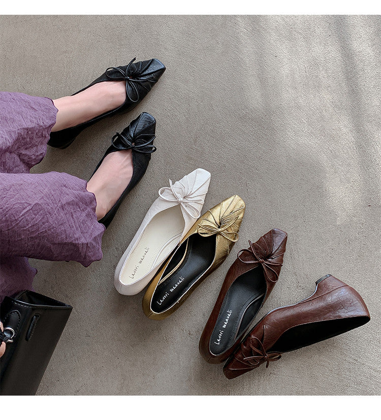 Karin Luna French Style Wrinkled Square Toe Height-Increasing Flats
