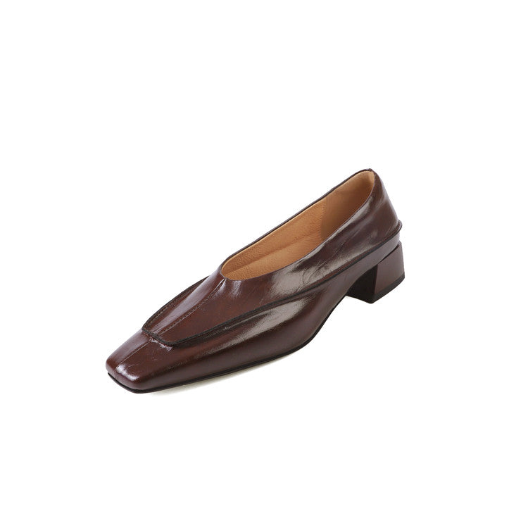 Karin Luna In Stock Spot Goods  Retro Full Leather Square Toe Shallow Mouth Single Shoes