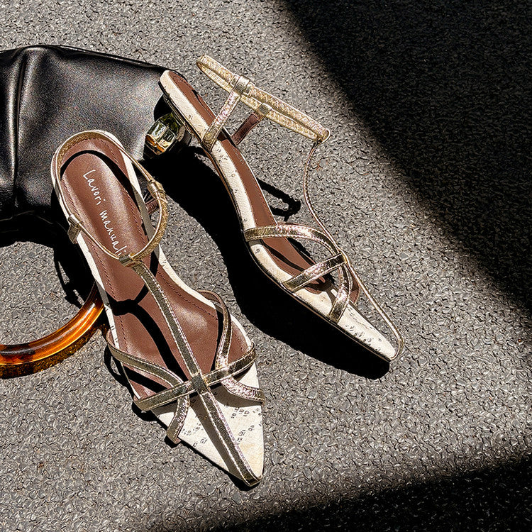 Karin Luna In Stock Spot Goods  French-style Hollow-out Thin Strap Sandals