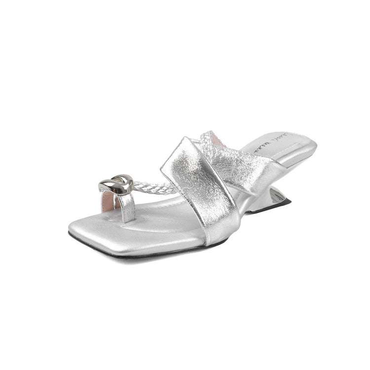 Karin Luna Braided Style ~Cross Strap Square Toe Irregular Heel Slippers