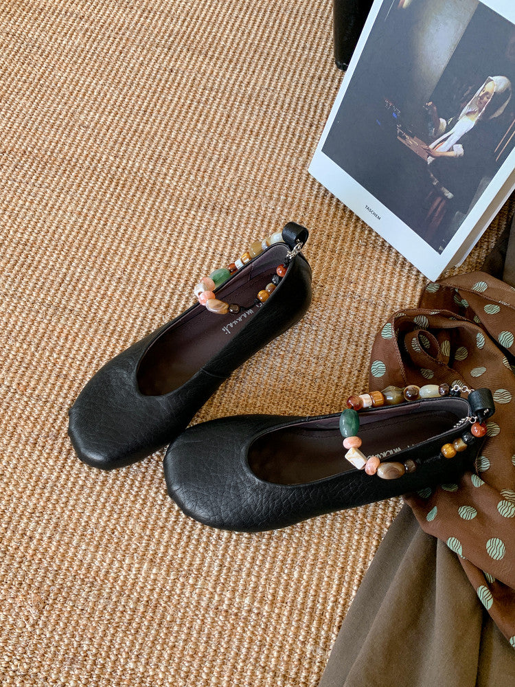 Karin Luna Full Layer Inside and Out~Elephant Pattern Round Toe Hidden Wedge Granny Shoes