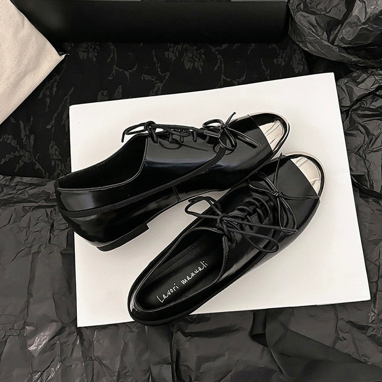 Karin Luna In Stock Spot Goods  Casual Lace-Up Metal Toe Bow Deep Mouth Single Shoes