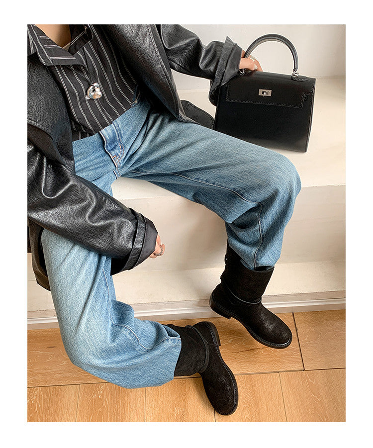 Karin Luna In Stock Spot Goods  Super textured Lazy Style Thick-Soled Ankle Boots