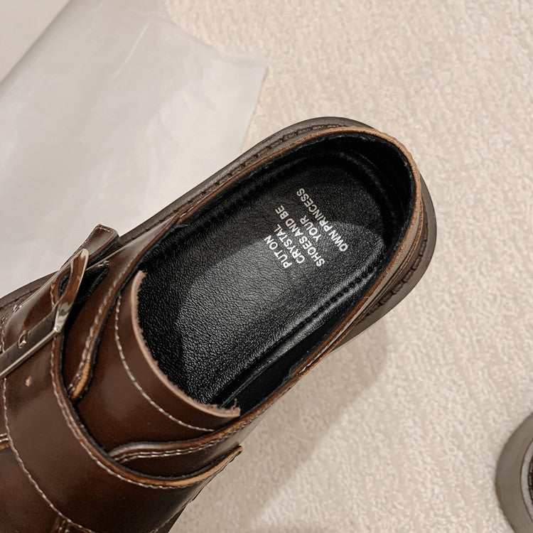 Karin Luna In Stock Spot Goods Metal Round Toe Cow Leather Thick Sole Flats