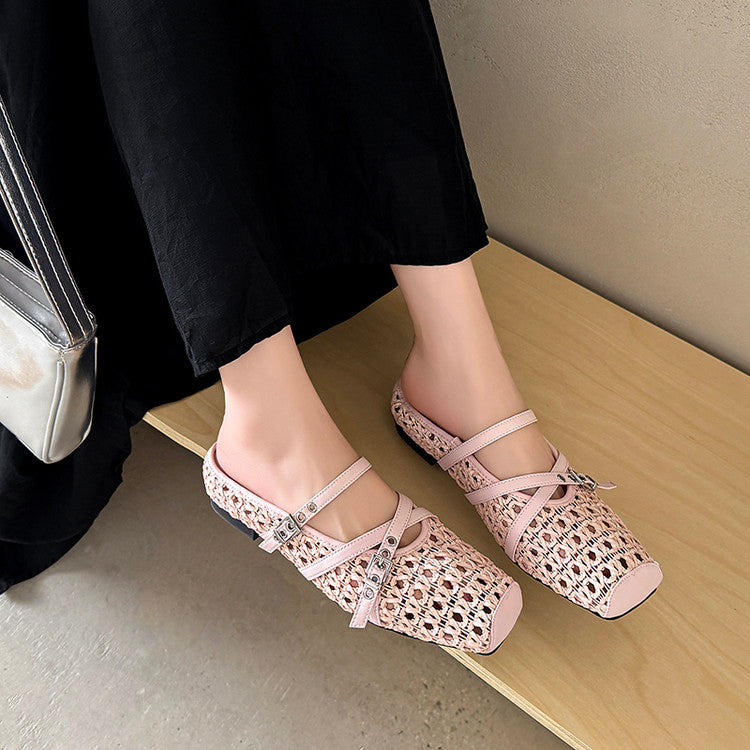 Karin Luna In Stock Spot Goods  Hot-Selling Square-Toe Woven Pig Nose Closed-Toe Slippers