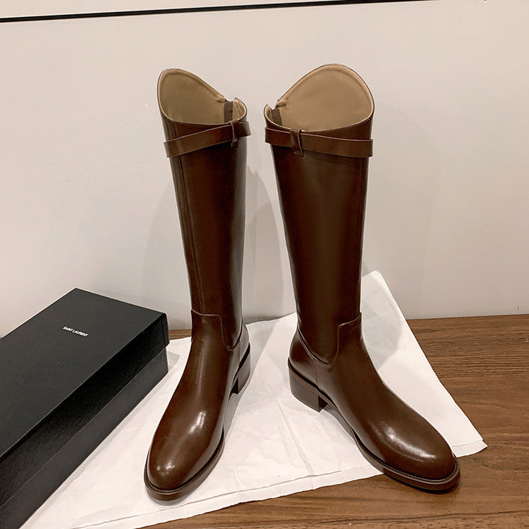 Karin Luna In Stock Classic Style Now Round Toe Flat Bottom Casual Slimming Knight Boots