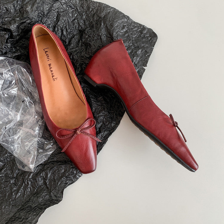 Karin Luna Full Layer Inside and Out~Basic Versatile Small Square Toe Butterfly Knot Irregular Heel Single Shoes