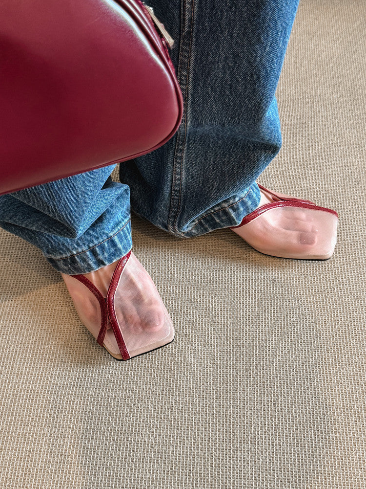Karin Luna In Stock In Stock  Internet Celebrity Style Square Toe Mesh Chunky Heel Sandals
