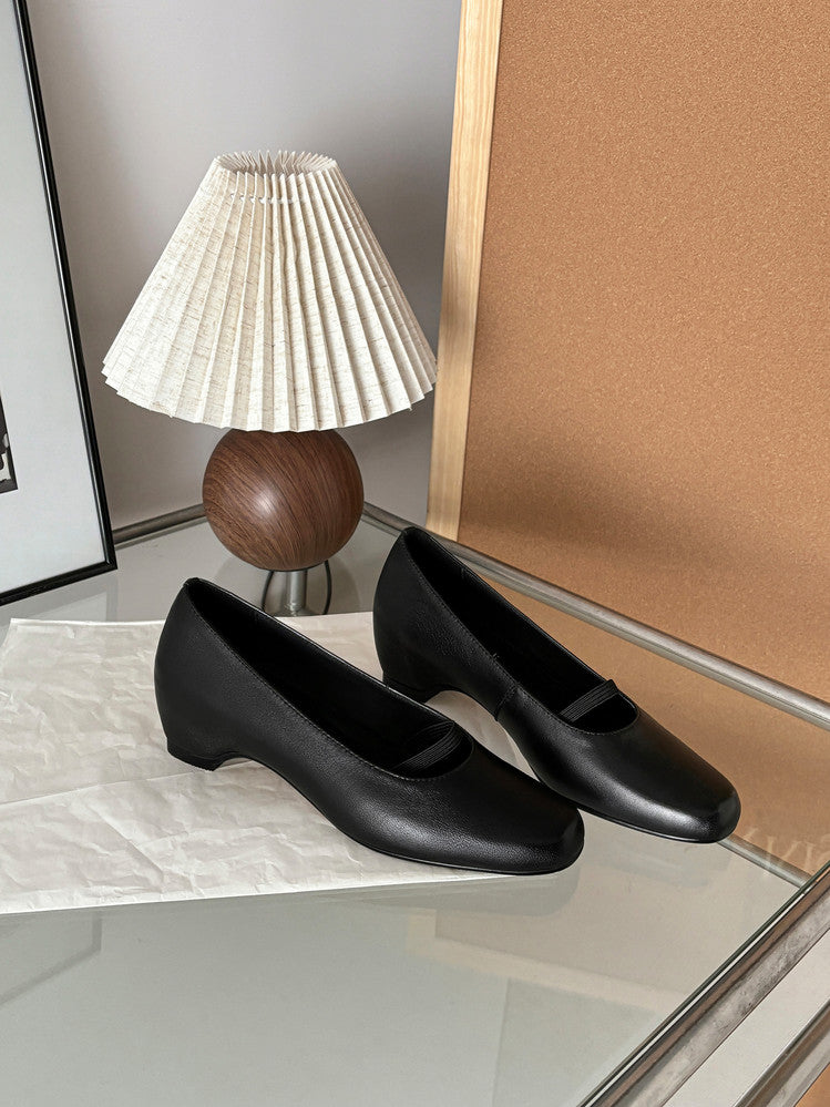 Karin Luna In Stock Spot Goods    Retro Elastic Band Chunky Heel Single Shoes