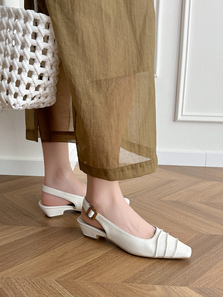 Karin Luna French Retro Square Toe Wrinkled Closed-Toe Sandals