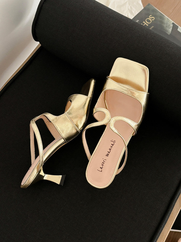 Karin Luna French Retro Square Toe Wrap Strap Open-Toe Slippers