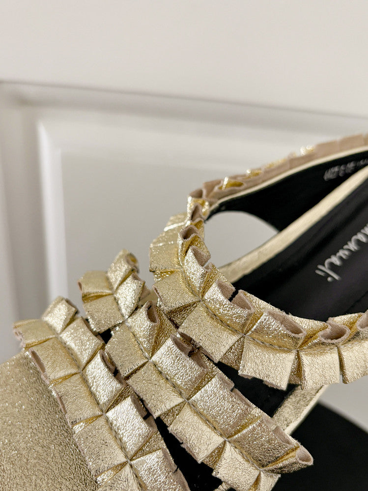 Karin Luna In Stock   Spot Goods  Niche Design Square-Toed Pleated Flat Slippers