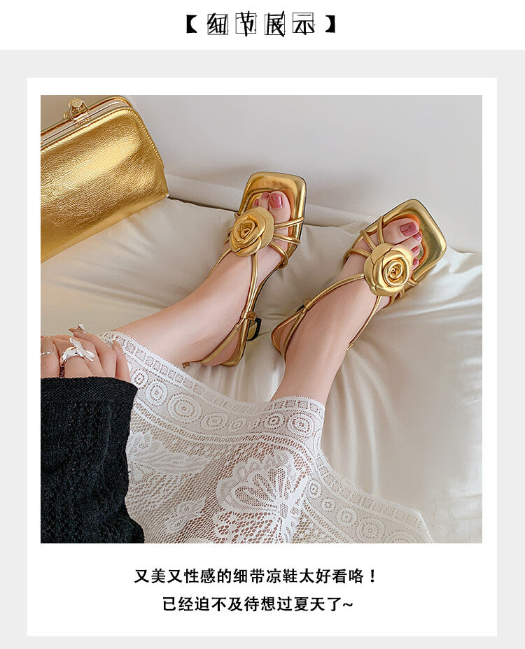 Karin Luna Exquisite Camellia ~French Retro Open-Toe Sandals