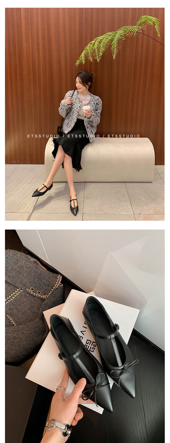 Karin Luna is a perfect Korean drama heroine~French Retro Style Full leather inside and out Pointed Bowknot