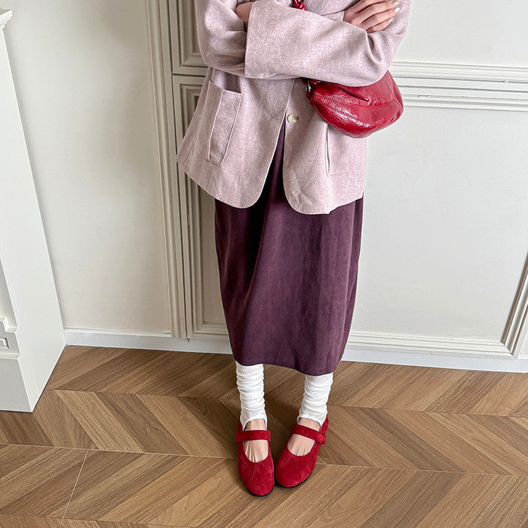 Karin Luna Casual Shoes Series~  In Stock In Stock Magic Tape Round Toe Internal Height Increase Single Strap Flats