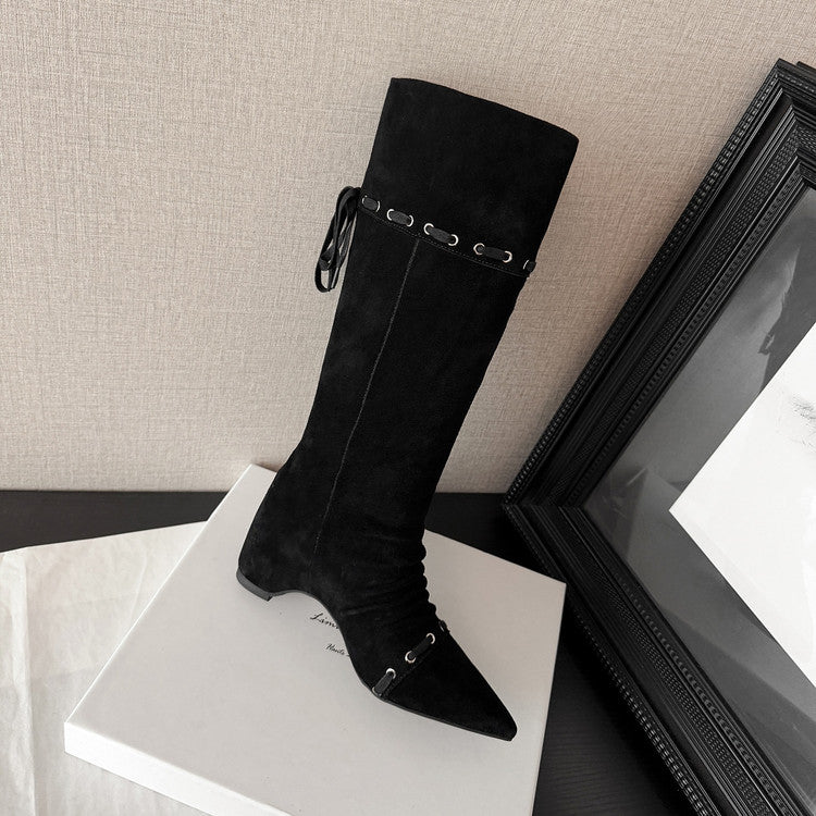 Karin Luna Elegant Style  Pointed Toe Pleated Hidden Wedge Western Boots