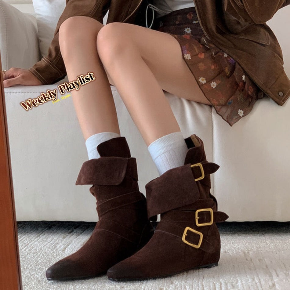 Karin Luna Cow Leather Small Square Toe Belt Buckle Fashion Boots