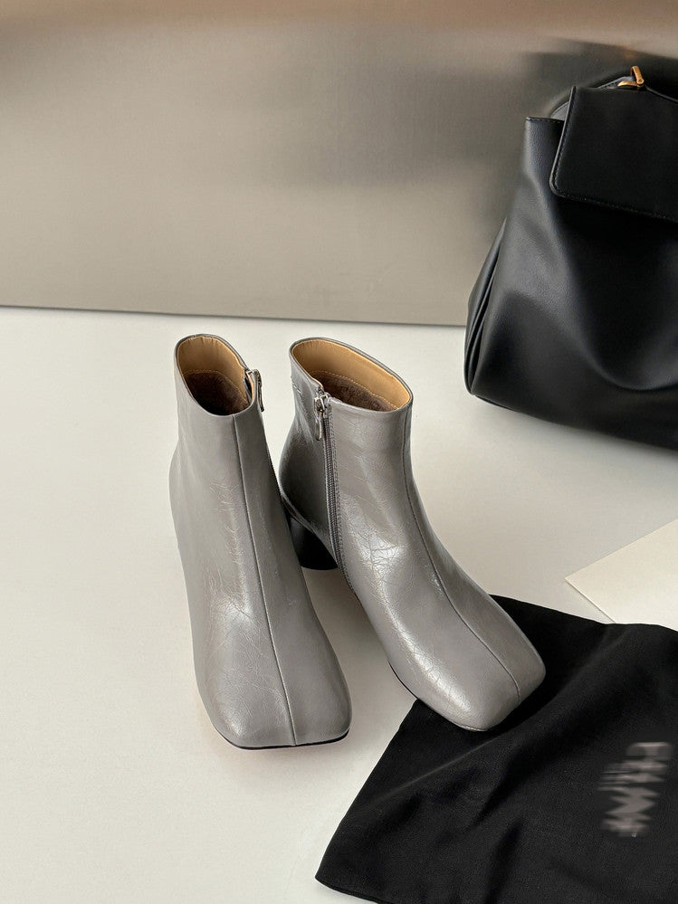 Karin Luna French Style Square Toe Chunky Heel Ankle Boots
