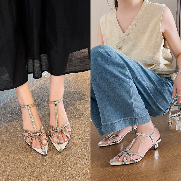 Karin Luna In Stock Spot Goods  French-style Hollow-out Thin Strap Sandals