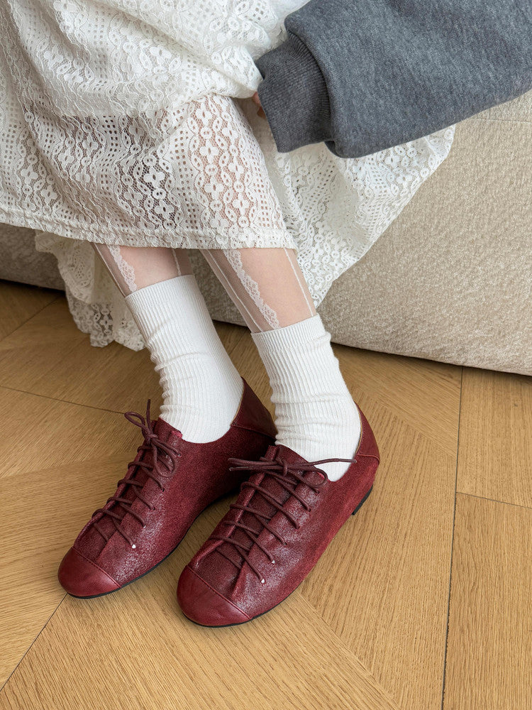 Karin Luna In Stock In Stock   Xiaohongshu Hot-Selling Lace-Up Round-Toe Deep Mouth Single Shoes