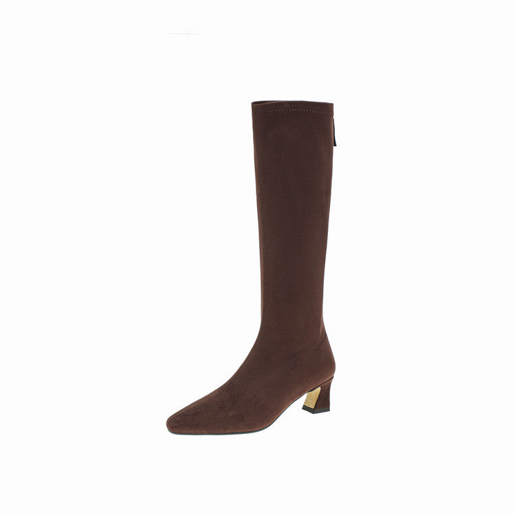 Karin Luna In Stock In Stock  Square Toe Chunky Heel Korean Style Elegant Long Boots