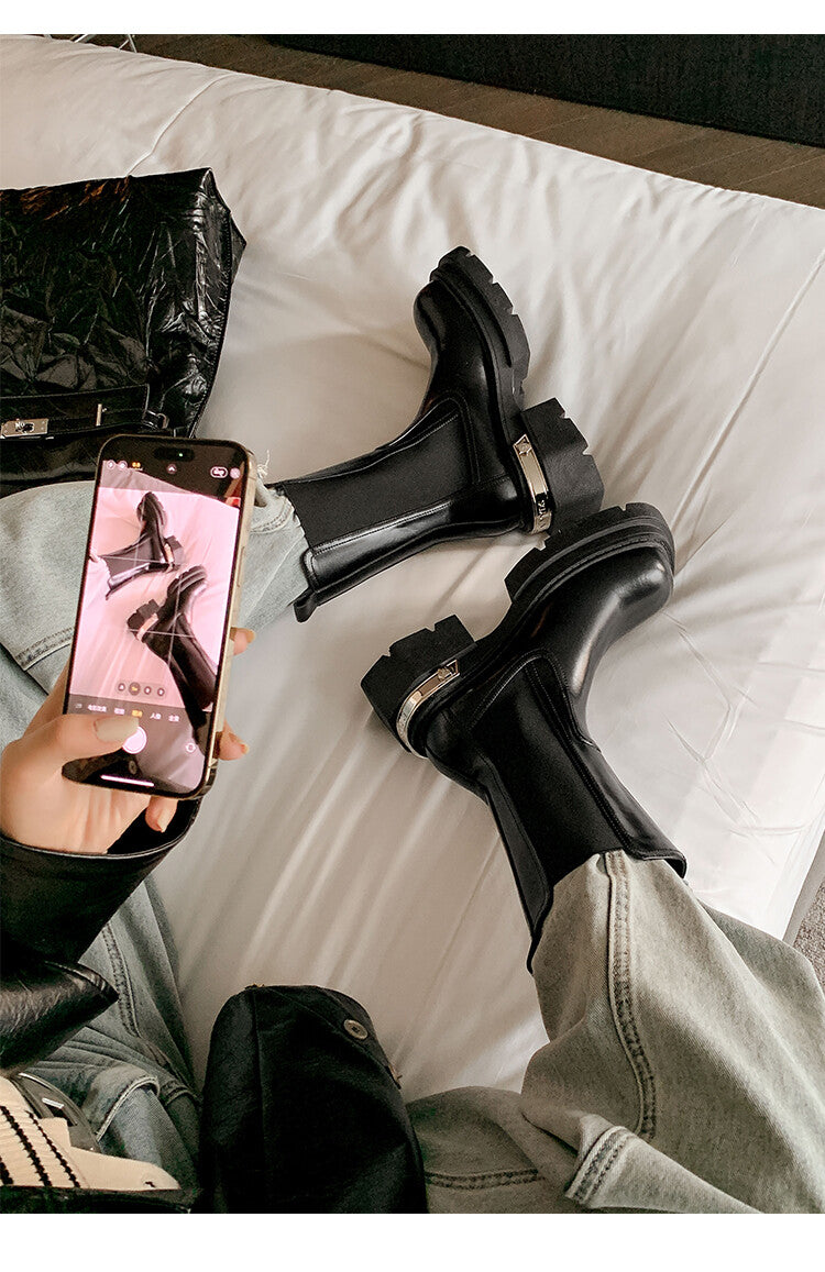 Karin Luna da Brand Series~Rear Metal Decoration Thick Sole Stretch Boots