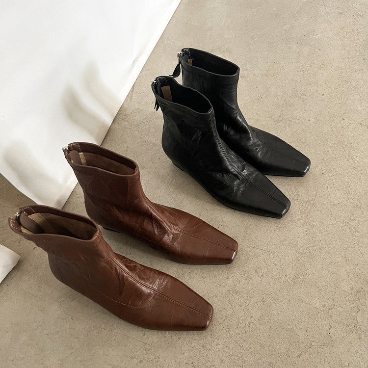 Karin Luna In Stock Spot Goods Slim Series  Hidden Wedge Small Square Toe Back Zipper Short Boots