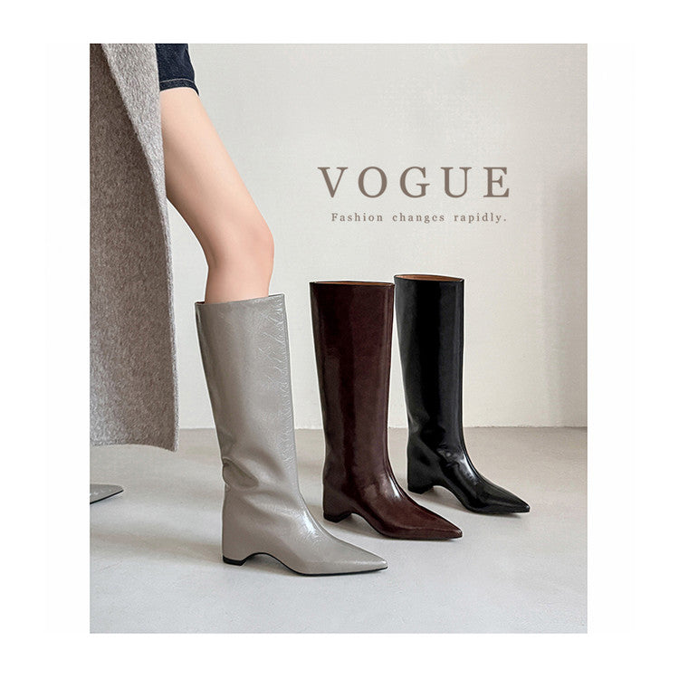 Karin Luna Minimalist Style High Tube Pointed Toe Hidden Heel Boots