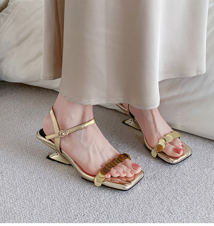 Karin Luna In Stock Spot Goods   Sequin One-Strap Irregular Heel Sofa Insole Sandals