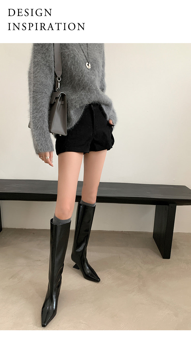 Karin Luna European and American Style Unisex Square-Toed Long Boots