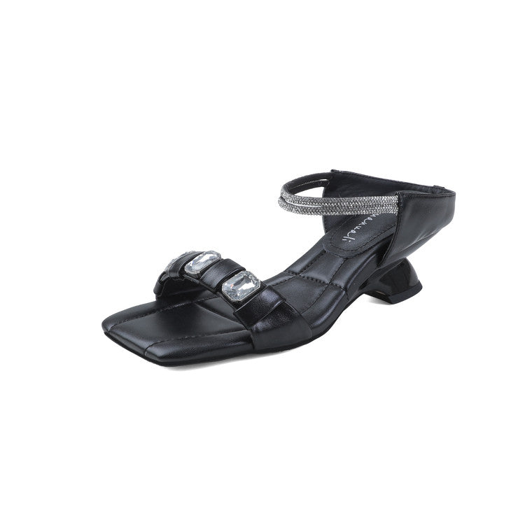 Karin Luna Bestseller Popular Rhinestone Ribbon Square Toe Slippers