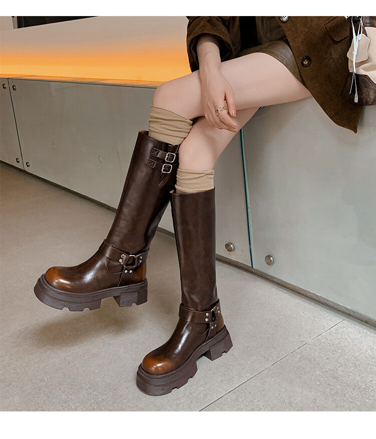 Karin Luna Full Cowhide  miumiu Popular Round Toe Thick Sole Beautiful and height-increasing