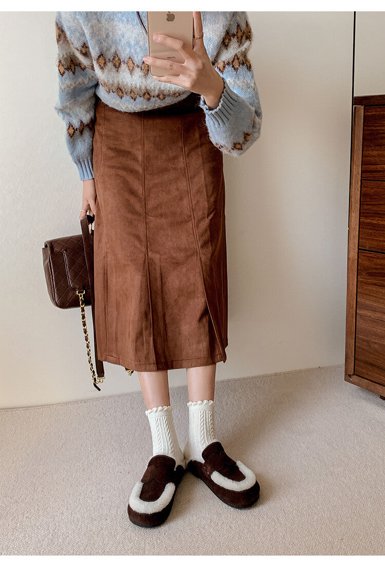 Karin Luna In Stock Look~This is such thick lamb wool Winter Atmosphere！Cowhide Leather Lamb Wool Round Toe Flat Sole Half Support！