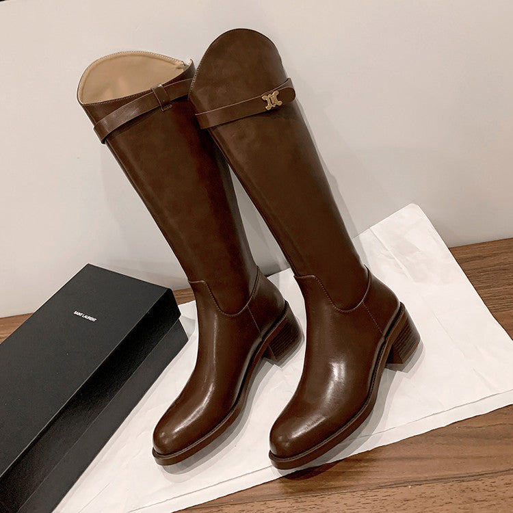 Karin Luna In Stock Classic Style Now Round Toe Flat Bottom Casual Slimming Knight Boots