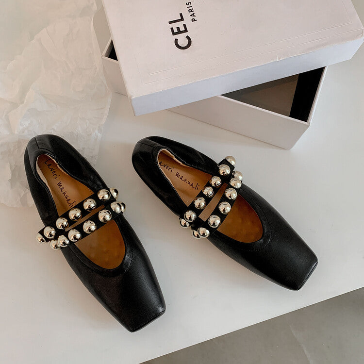 Karin Luna In Stock Spot Goods  Pig Nose Metal Strap Super Soft Granny Full Leather Mary Jane Shoes