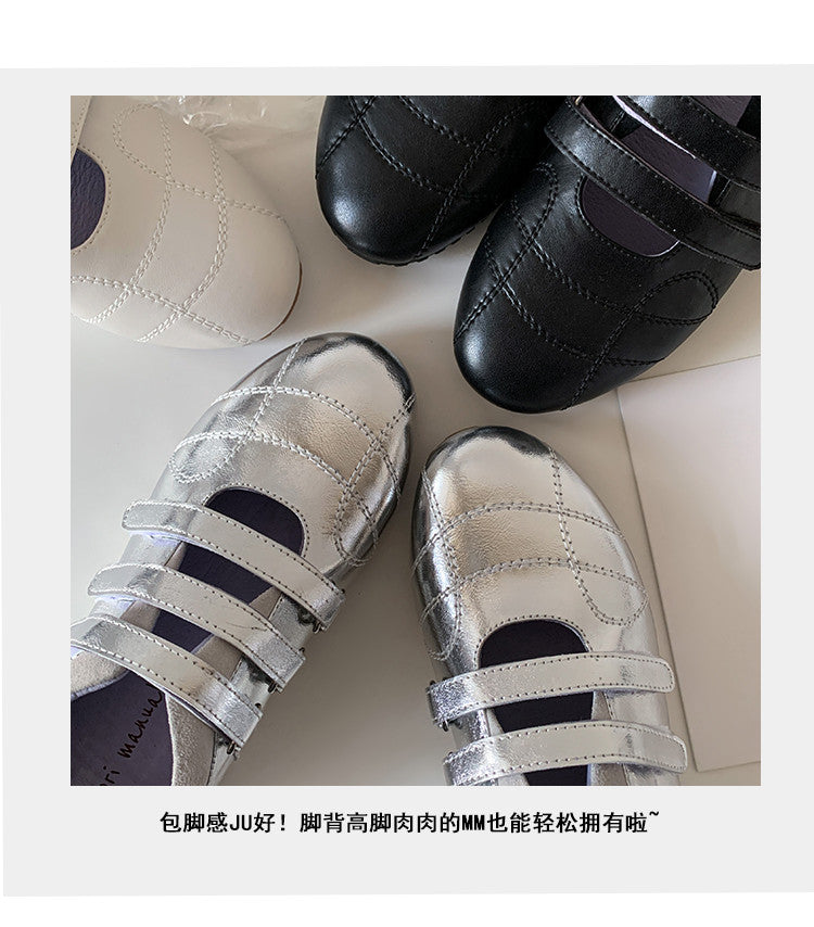 Karin Luna Casual Shoes Series~  In Stock In Stock Magic Tape Round Toe Internal Height Increase Single Strap Flats