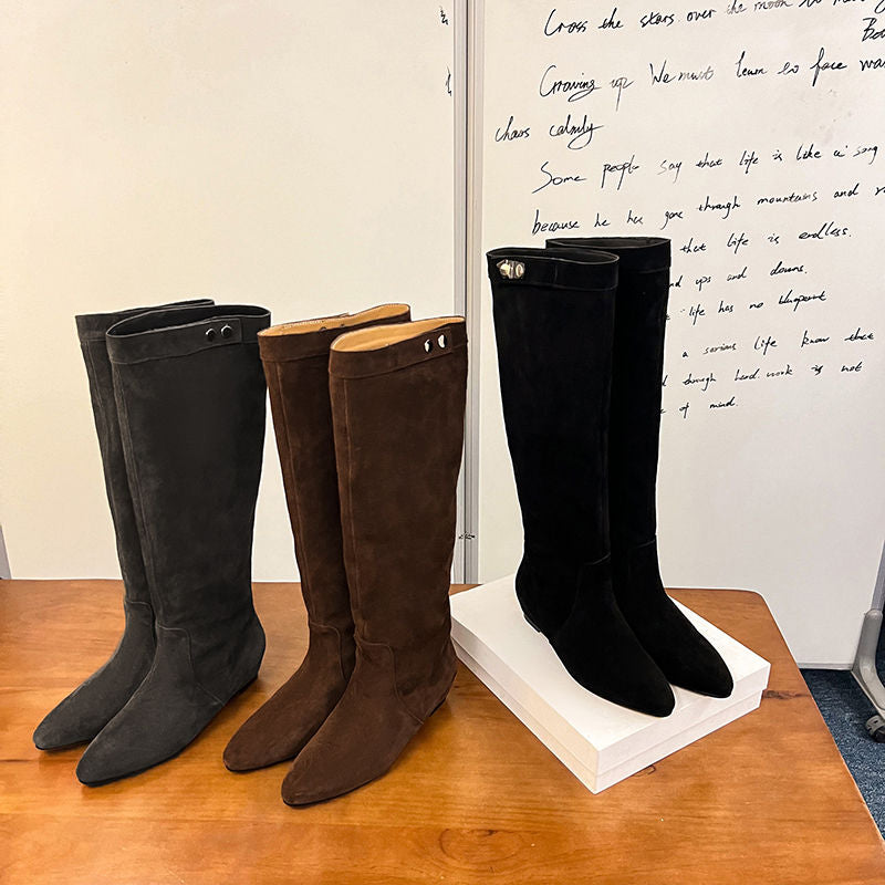 Karin Luna In Stock Spot Goods  Bestselling Suede Leather Sold Out Fast: Pile of Matte Inner Height-Increasing Western Boots