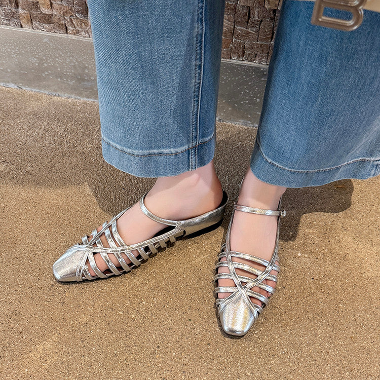 Karin Luna In Stock Spot Goods   French Retro Hollow Small Square Toe One-Strap Slippers