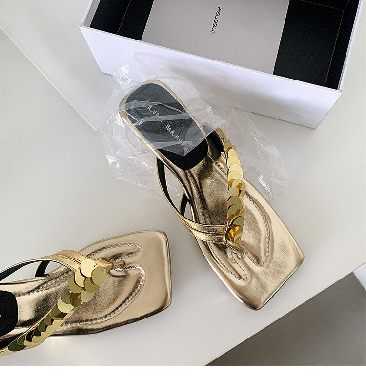 Karin Luna Exquisite Daughter~t Footrest with Rhinestones for a Sofa-like Feel  Sequin Flip-Flops