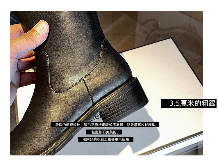 Karin Luna In Stock  Cowhide Niche Versatile Style Knight Boots